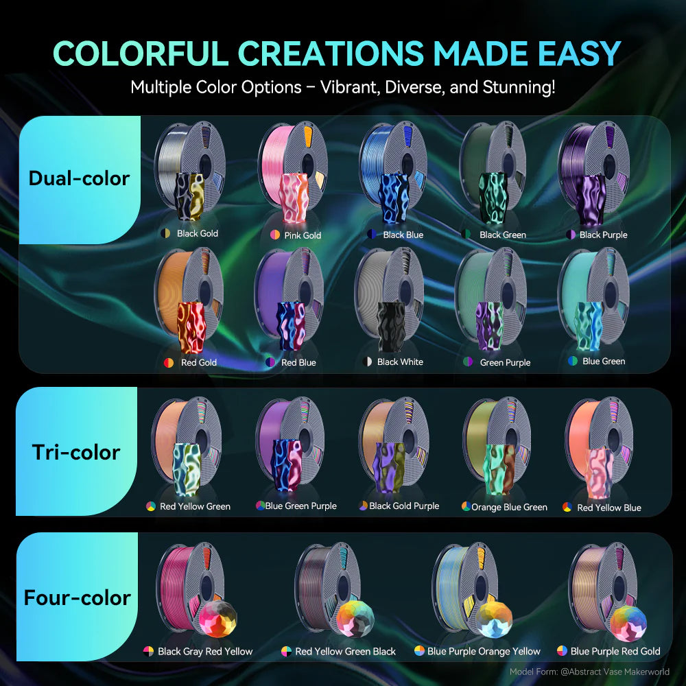 [MOQ: 3KG] Multi-Color SILK Filament(Dual-color, Tri-color and Four-color) 3D Printer Filament 1KG