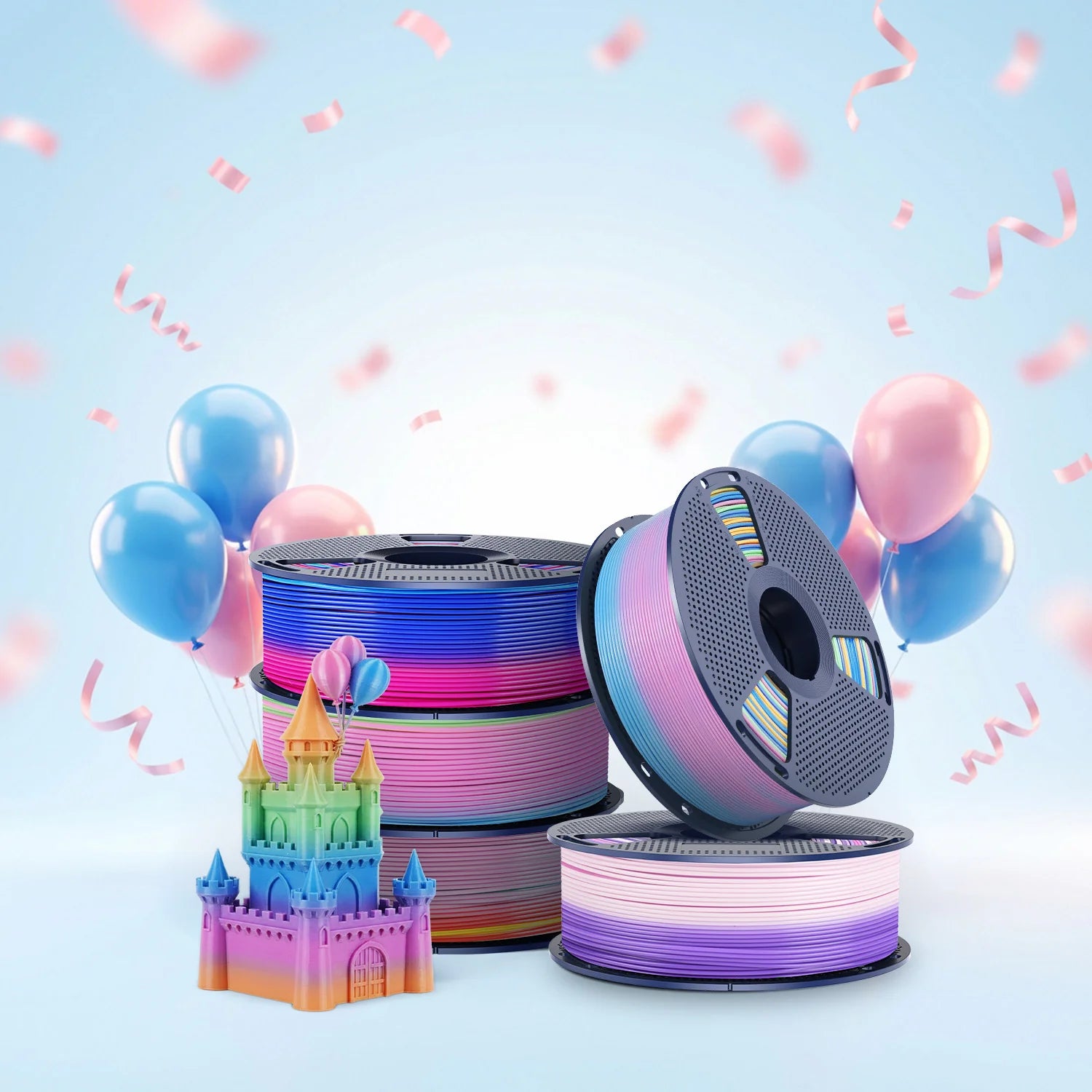 [MOQ: 3KG] PLA, SILK, PETG Rainbow Filament 3D Printer Filament 1KG